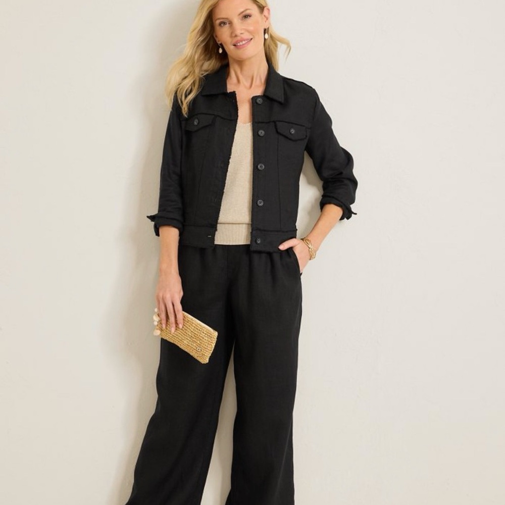 Tommy Bahama Two Palms Linen Raw Edge Jacket Black XL Like New